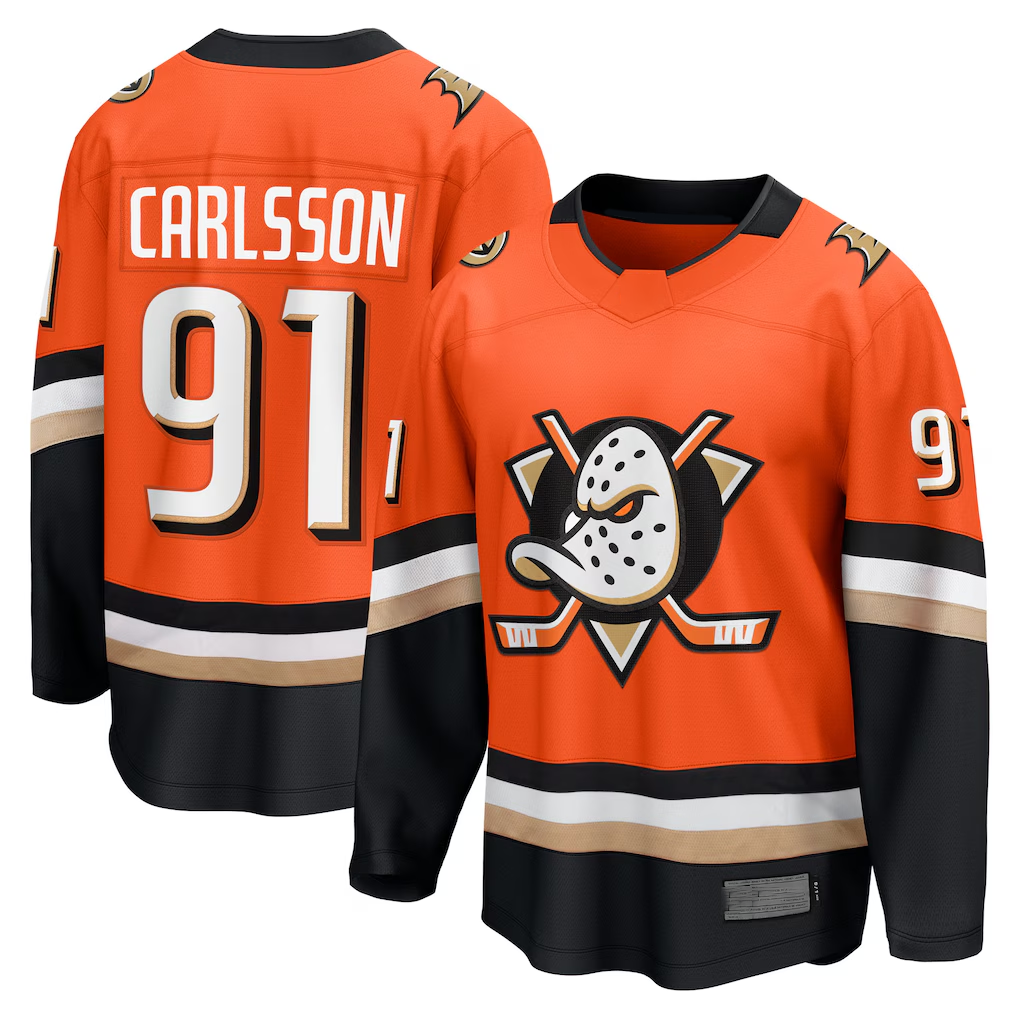 Pouc A.Ducks #91 Leo Carlsson Orange Home Breakaway Jerseys