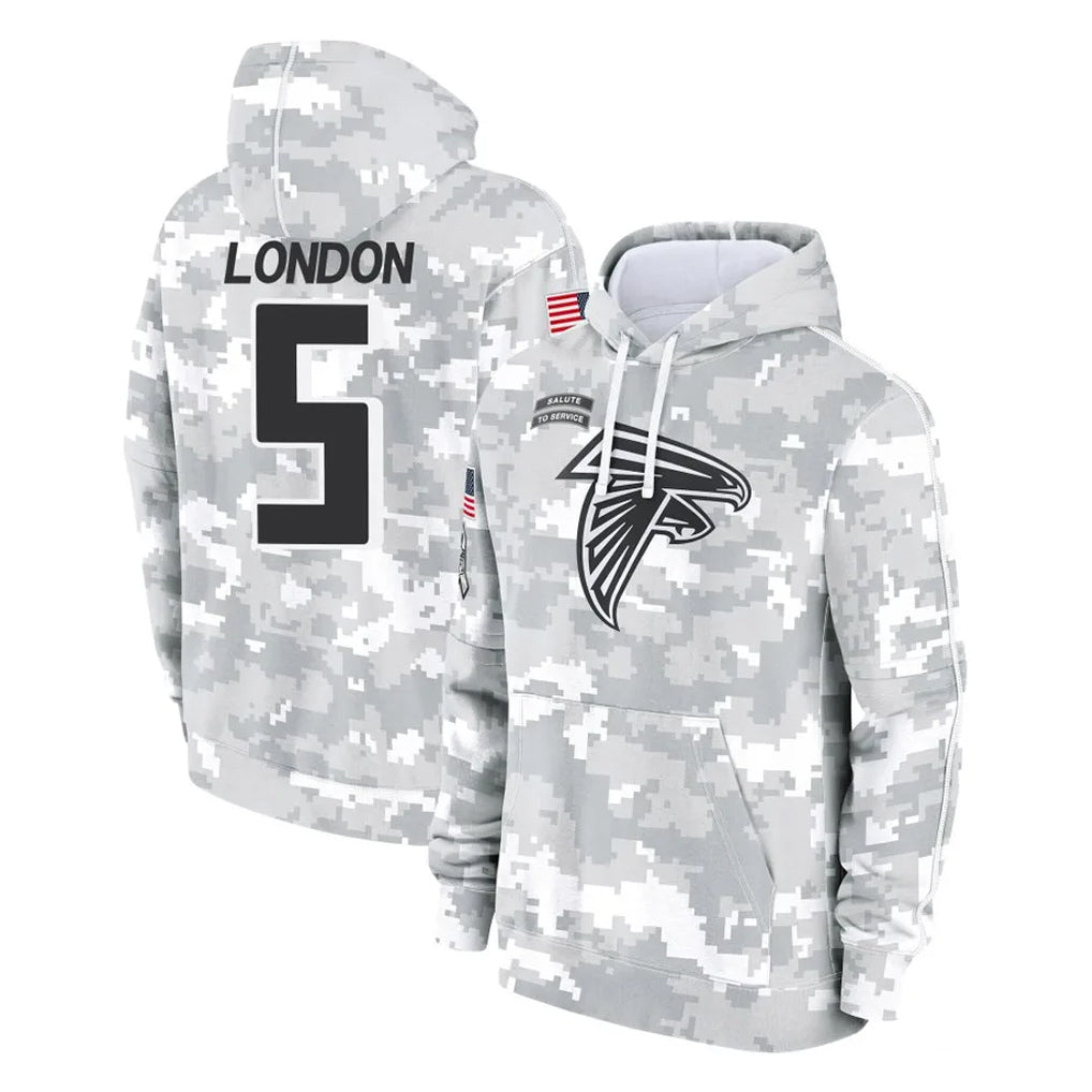 Pouc A.Falcons #5 Drake London Player Camo Arctic Salute to Service Hoodies Limited Stitched Jerseys