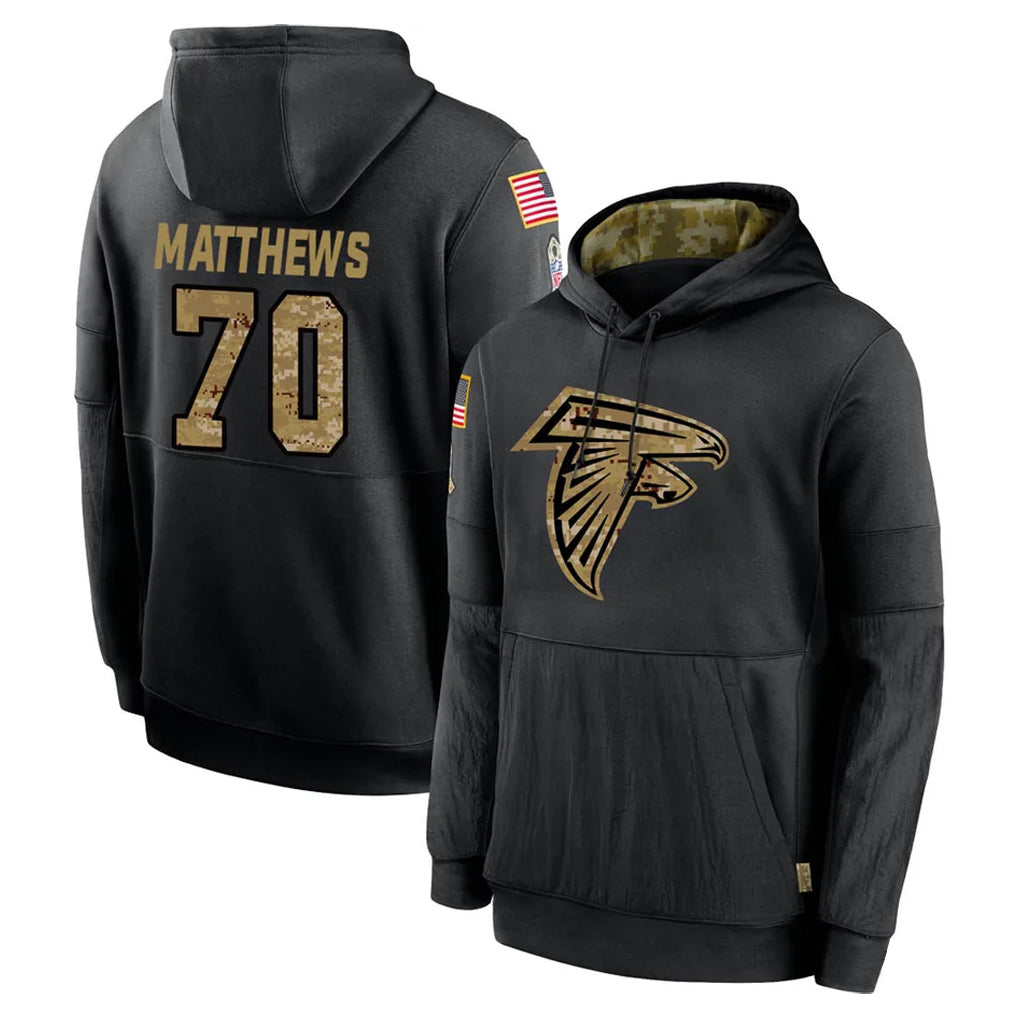 Pouc A.Falcons #70 Jake Matthews Player Black Salute to Service Limited Black Hoodie Stitched Jerseys