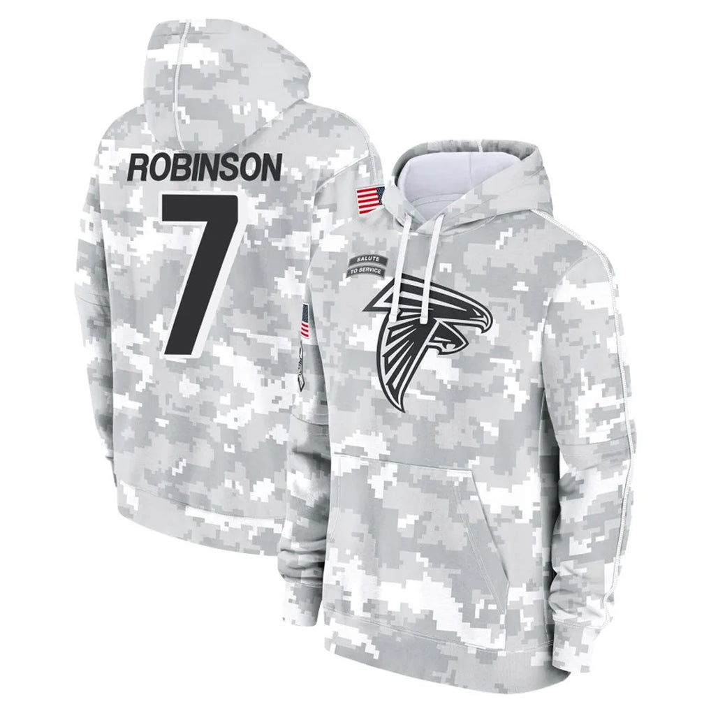 Pouc A.Falcons #7 Bijan Robinson Player Camo Arctic Salute to Service Hoodies Limited Stitched Jerseys