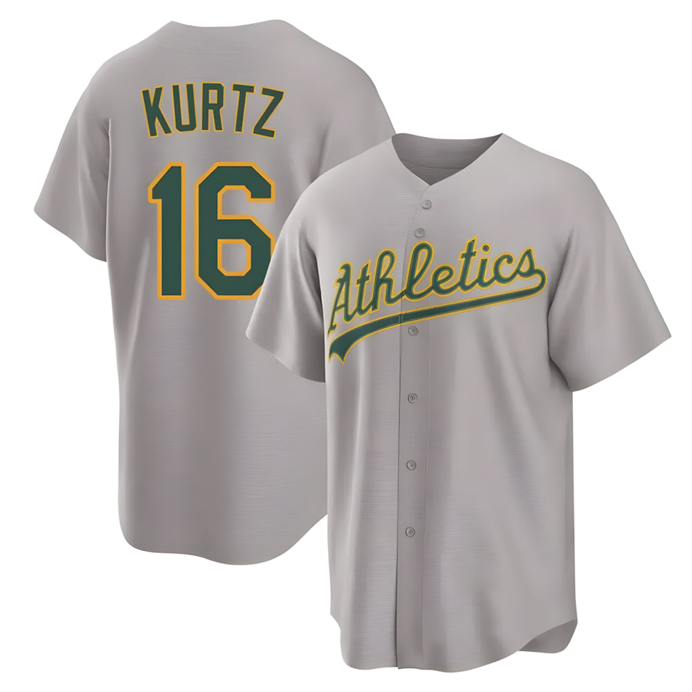 Pouc Athletics #16 Nick Kurtz Player Gray Home Game Stitched Jerseys