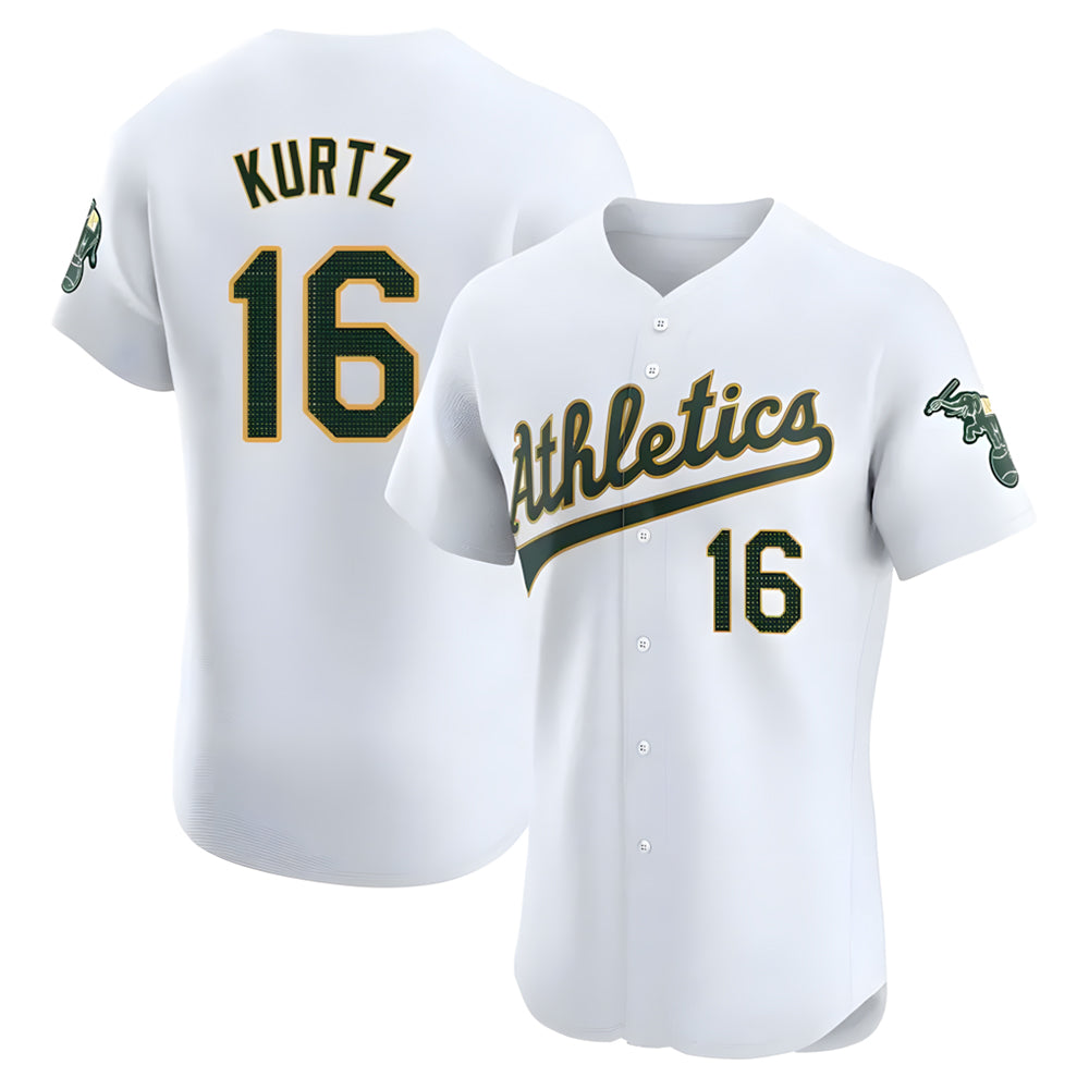 Pouc Athletics #16 Nick Kurtz Player White Elite Road Stitched Jerseys