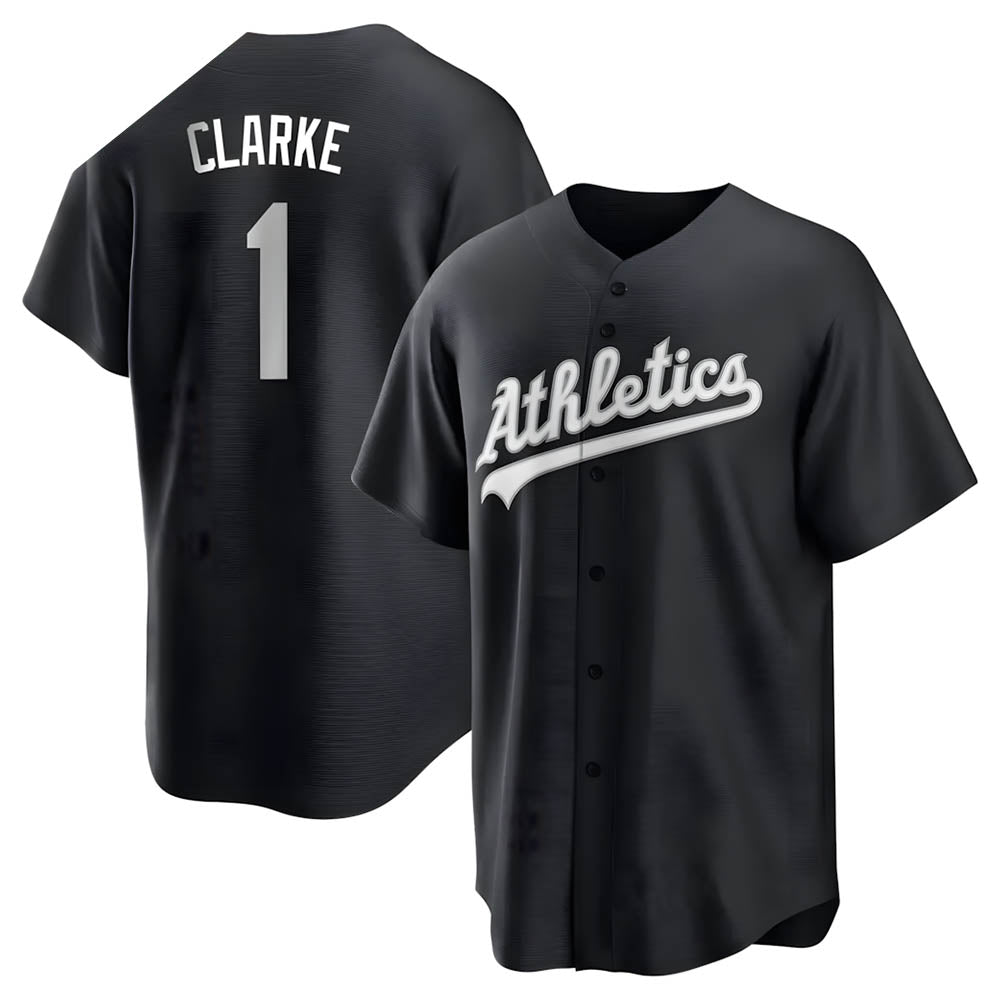 Pouc Athletics #1 Denzel Clarke player Black&White Replica Stitched Jersey