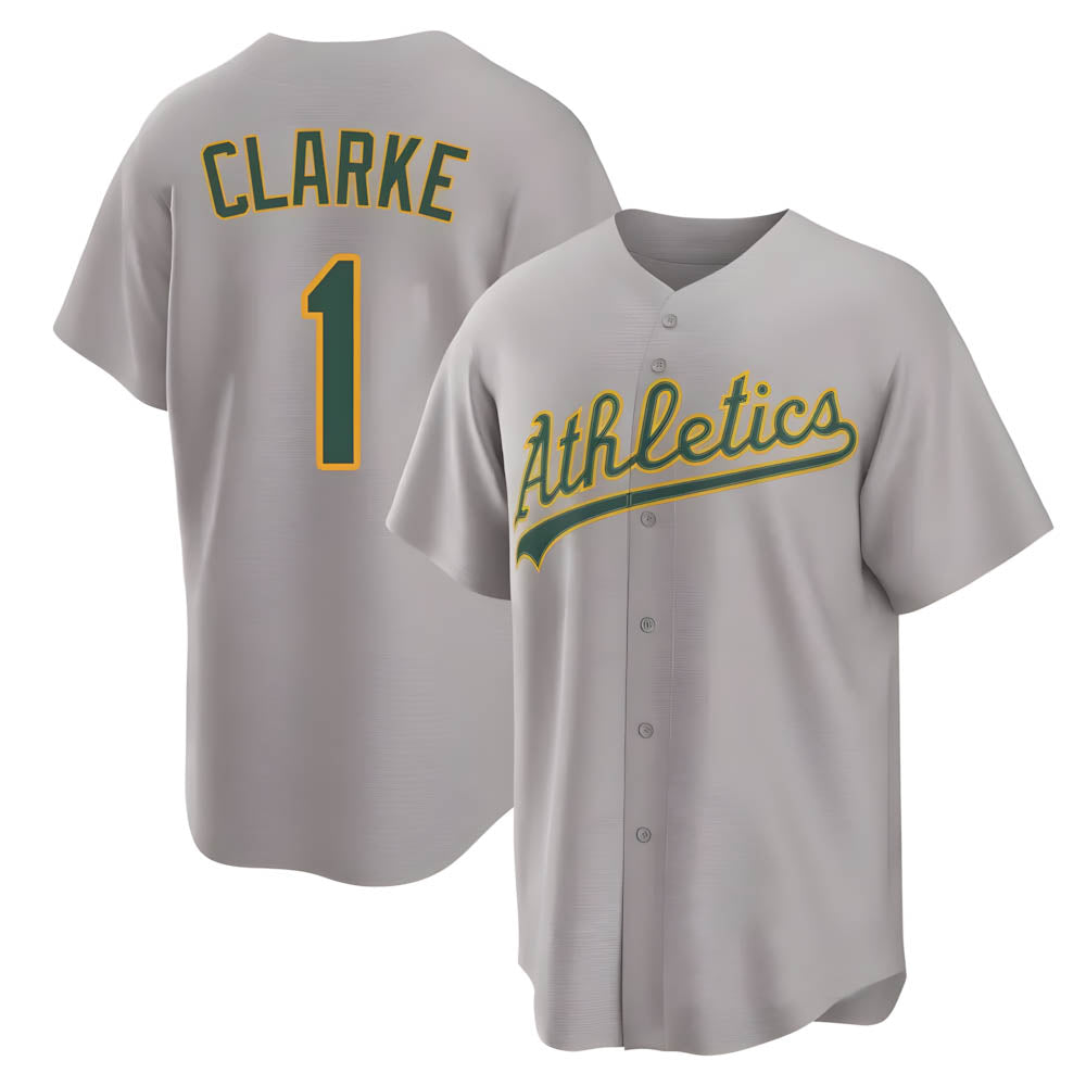 Pouc Athletics #1 Denzel Clarke player Gray Replica Away Stitched Jersey