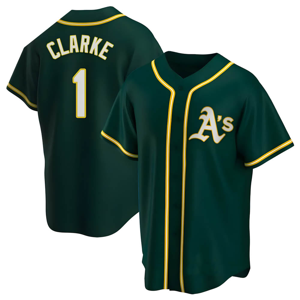 Pouc Athletics #1 Denzel Clarke player Green Replica Alternate Stitched Jersey