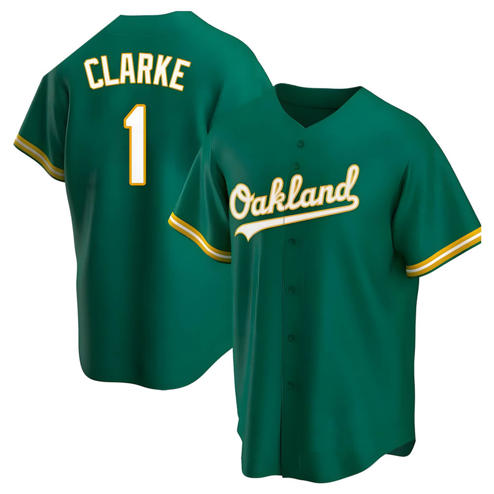 Pouc Athletics #1 Denzel Clarke player Green Replica Kelly Alternate Stitched Jersey