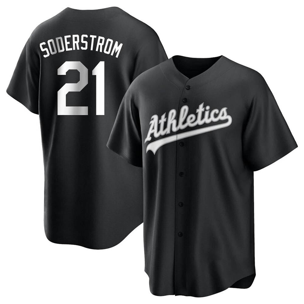 Pouc Athletics #21 Tyler Soderstrom Player Black&White Replica Stitched Jersey