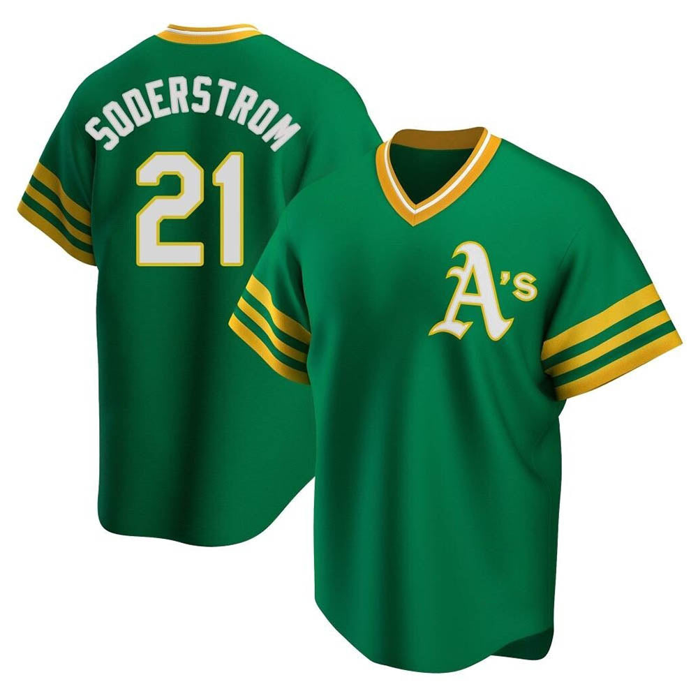 Pouc Athletics #21 Tyler Soderstrom Player Green Replica Cooperstown Collection Stitched Jersey