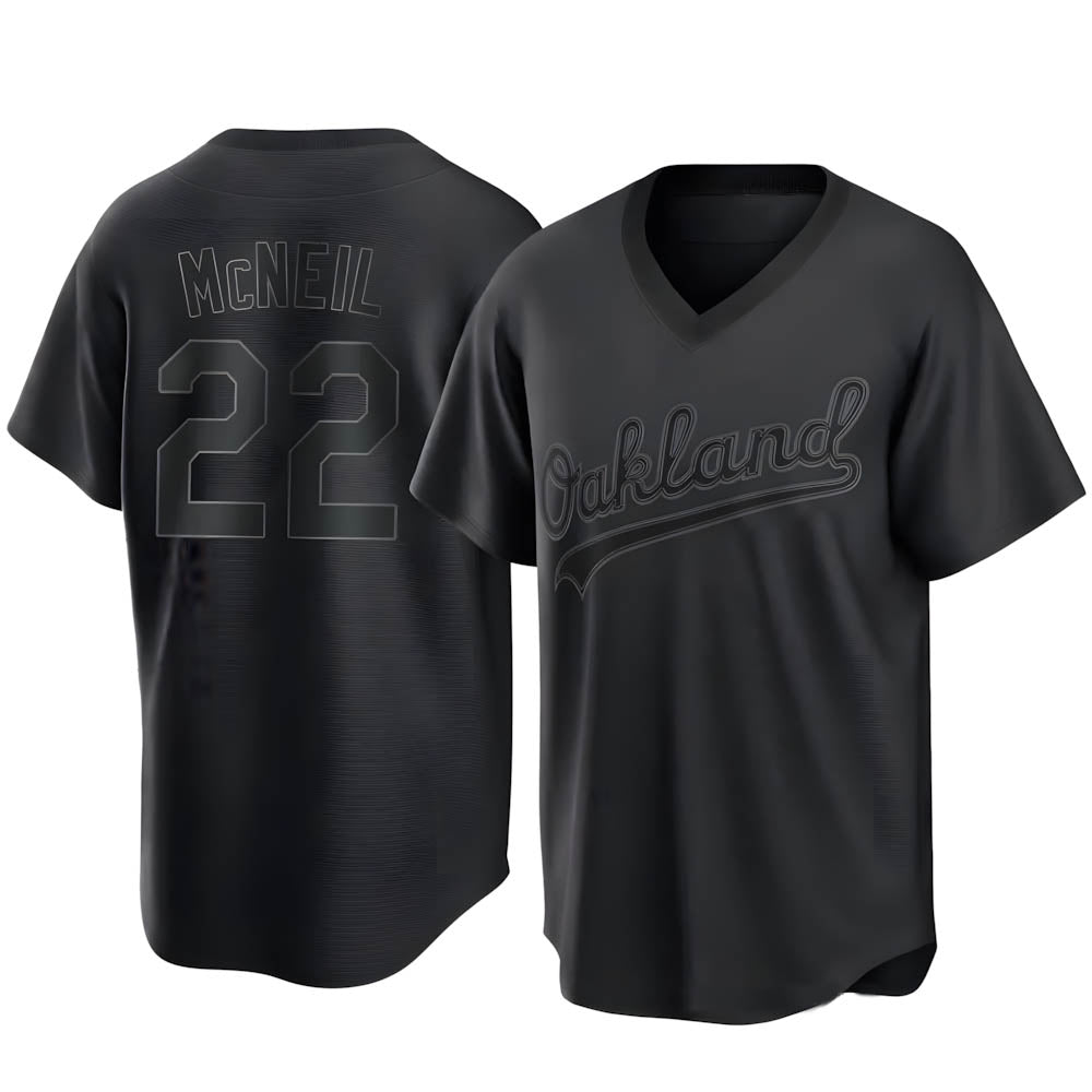 Pouc Athletics #22 Jeff McNeil player Black Replica Pitch Fashion Stitched Jersey