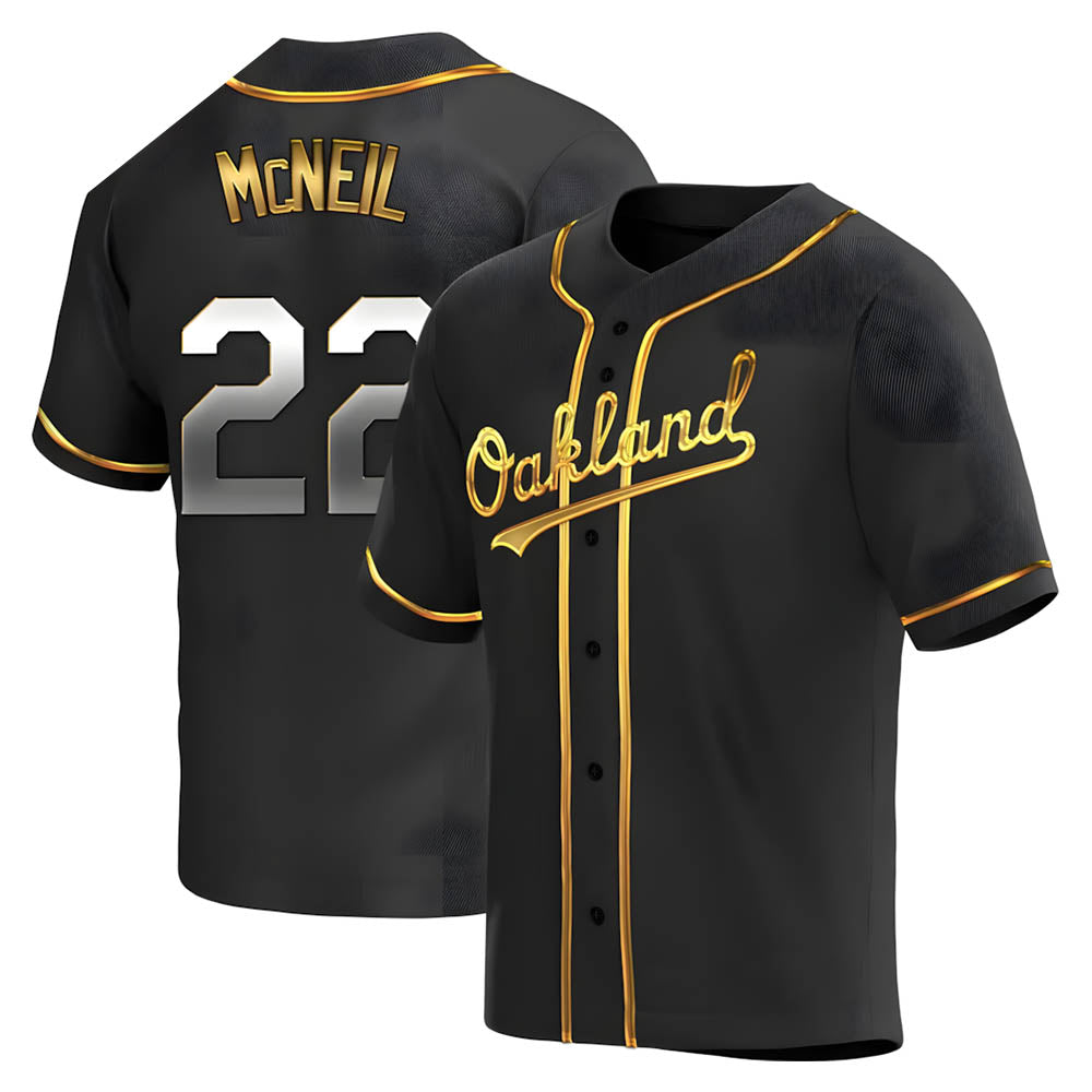 Pouc Athletics #22 Jeff McNeil player Gold Replica Black en Alternate Stitched Jersey