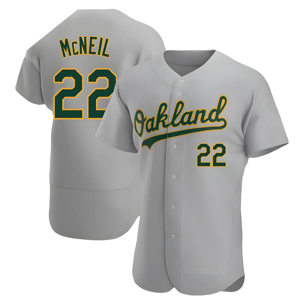 Pouc Athletics #22 Jeff McNeil player Gray Authentic Road Stitched Jersey