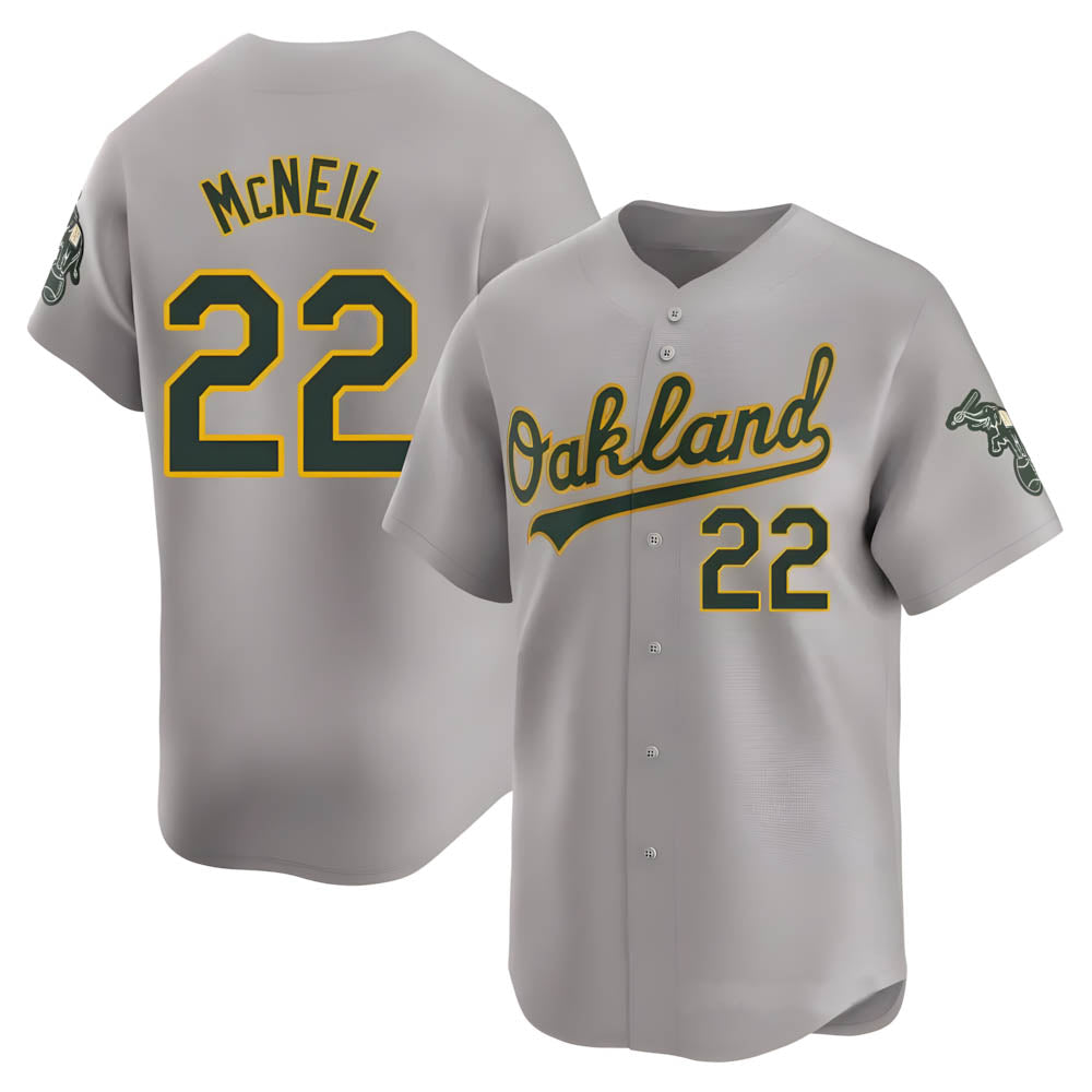 Pouc Athletics #22 Jeff McNeil player Gray Limited Away Stitched Jersey