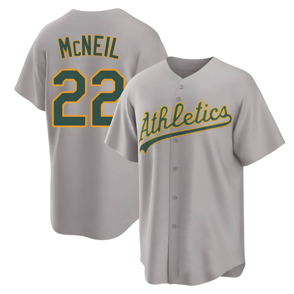 Pouc Athletics #22 Jeff McNeil player Gray Replica Away Stitched Jersey