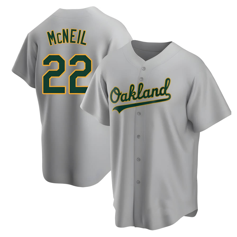 Pouc Athletics #22 Jeff McNeil player Gray Replica Road Stitched Jersey