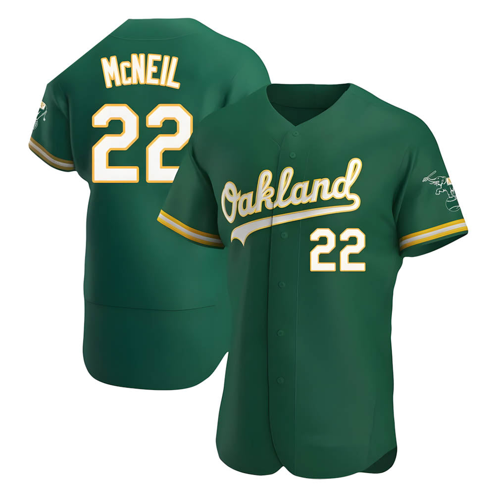 Pouc Athletics #22 Jeff McNeil player Green Authentic Kelly Alternate Stitched Jersey