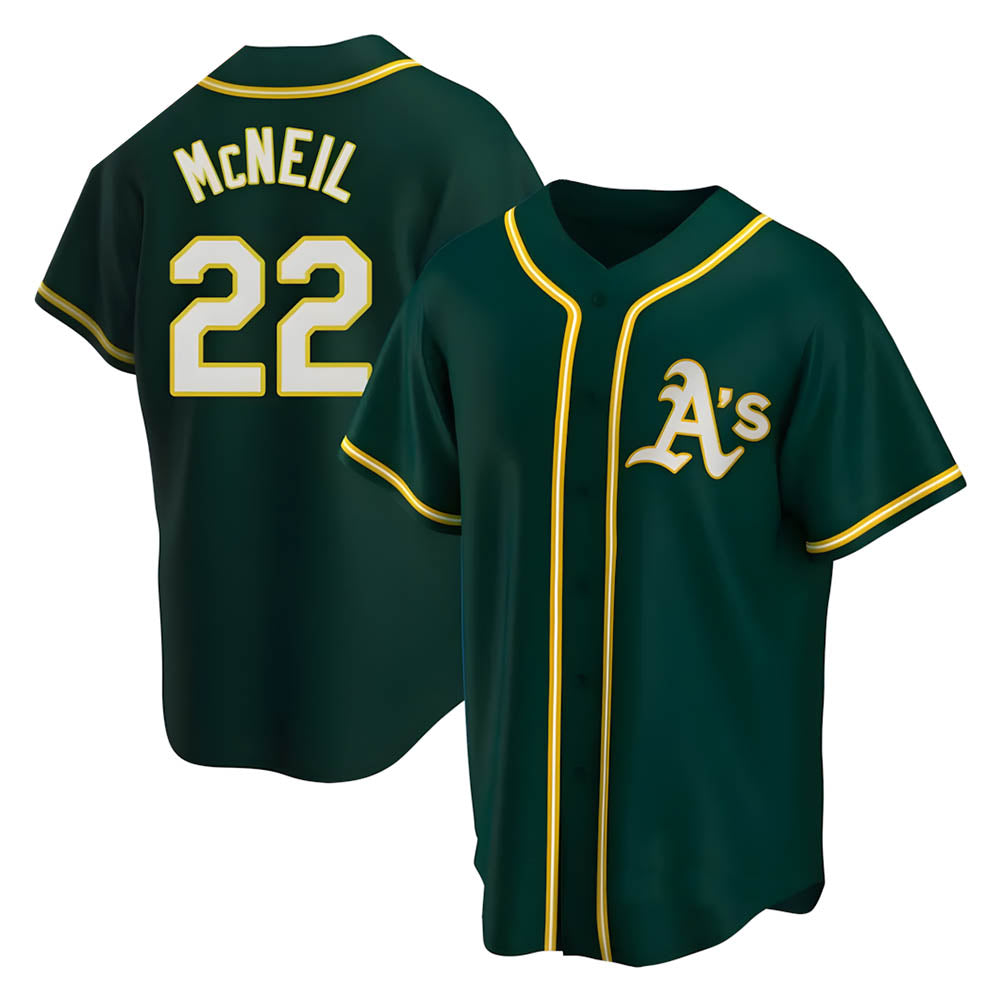 Pouc Athletics #22 Jeff McNeil player Green Replica Alternate Stitched Jersey