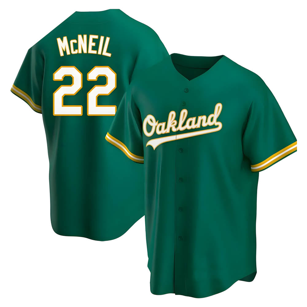 Pouc Athletics #22 Jeff McNeil player Green Replica Kelly Alternate Stitched Jersey