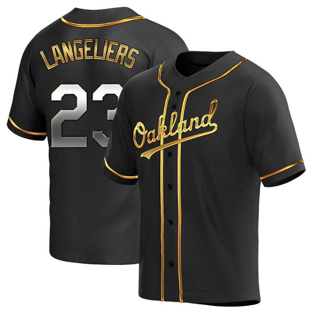 Pouc Athletics #23 Shea Langeliers Player Black Golden Replica Alternate Stitched Jerseys