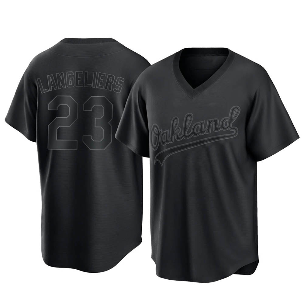Pouc Athletics #23 Shea Langeliers Player Black Replica Pitch Fashion T shirt Stitched Jerseys
