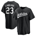 Pouc Athletics #23 Shea Langeliers Player Black&White Replica Stitched Jerseys