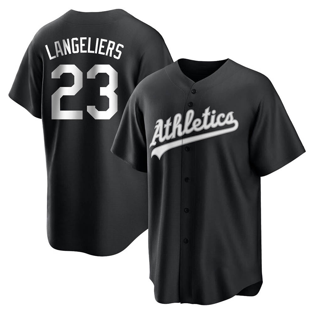 Pouc Athletics #23 Shea Langeliers Player Black&White Replica Stitched Jerseys