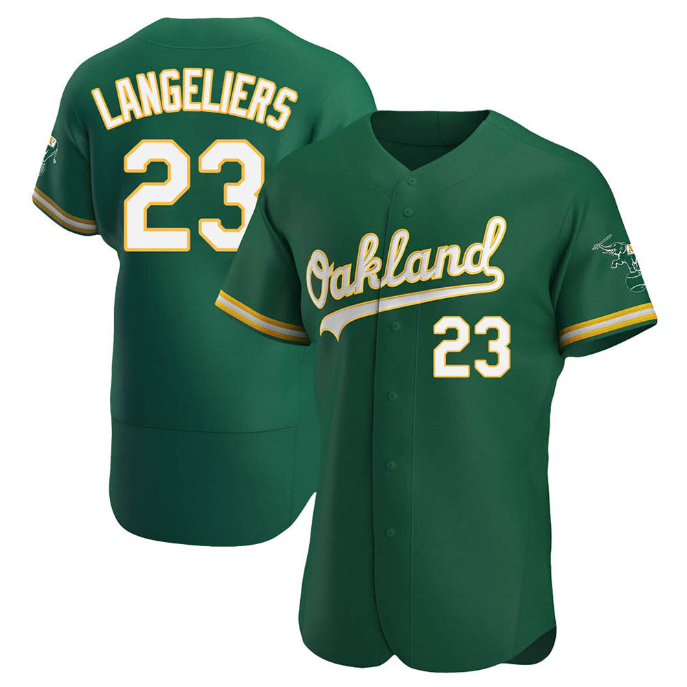 Pouc Athletics #23 Shea Langeliers Player Green Authentic Kelly Alternate Stitched Jerseys