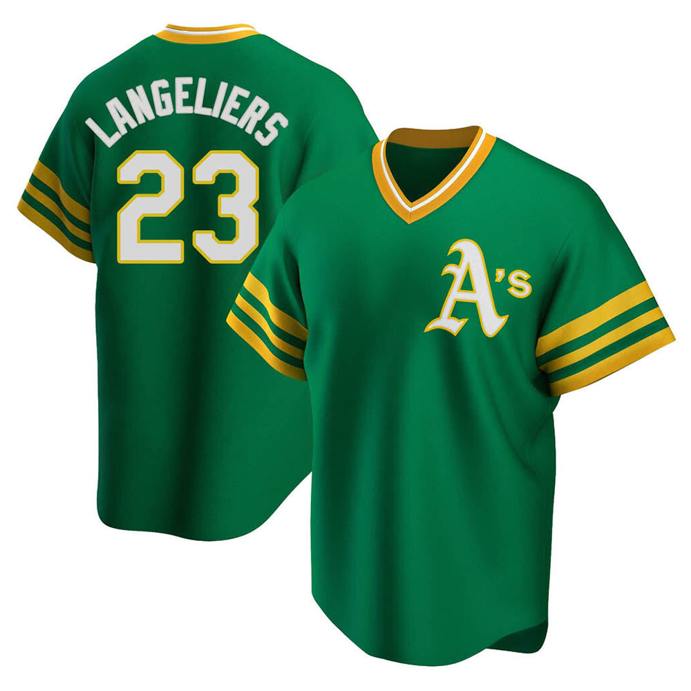 Pouc Athletics #23 Shea Langeliers Player Green Replica Cooperstown Collection T shirt Stitched Jerseys