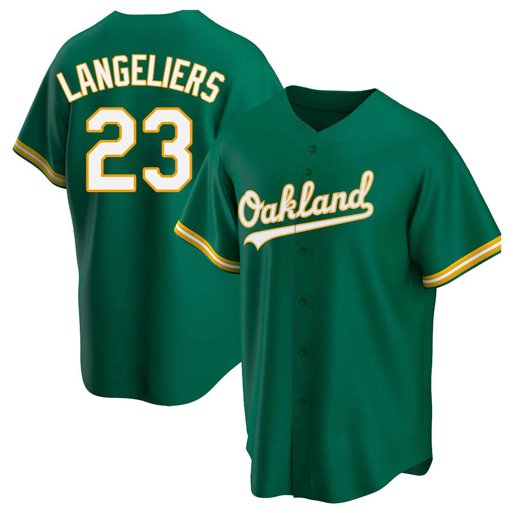 Pouc Athletics #23 Shea Langeliers Player Green Replica Kelly Alternate Stitched Jerseys