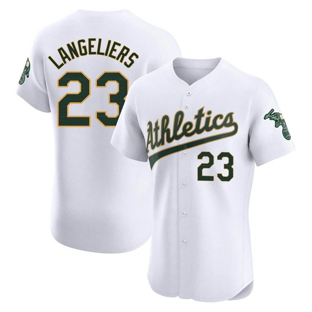 Pouc Athletics #23 Shea Langeliers Player White Elite Home Stitched Jersey