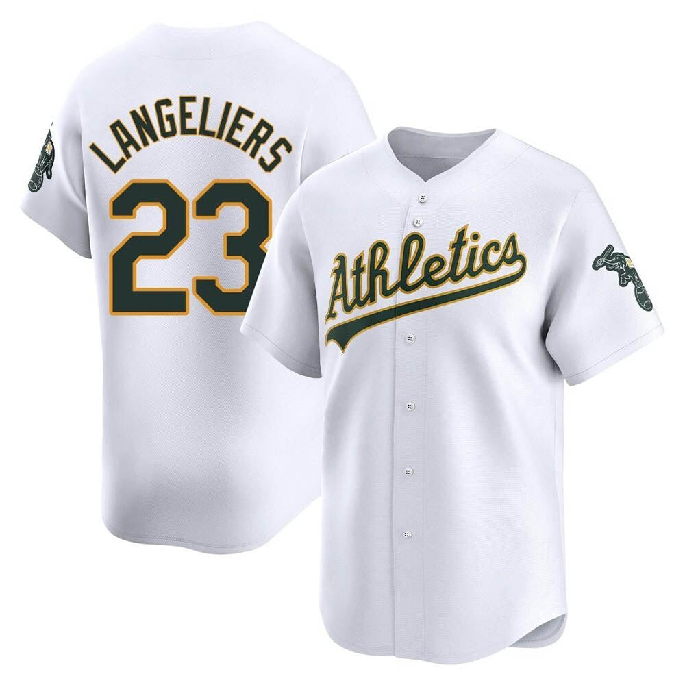 Pouc Athletics #23 Shea Langeliers Player White Limited Home Stitched Jersey