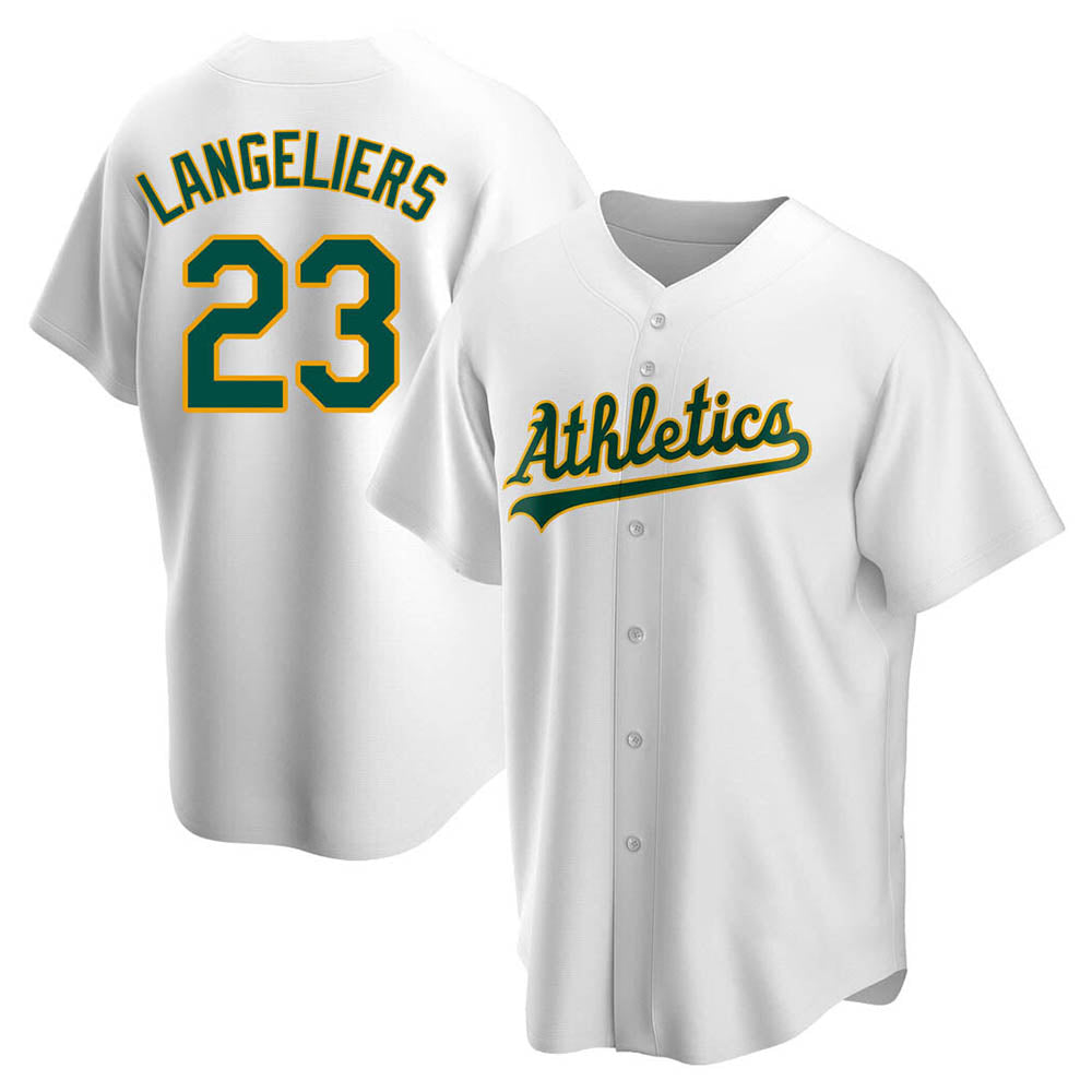 Pouc Athletics #23 Shea Langeliers Player White Replica Home Stitched Jerseys