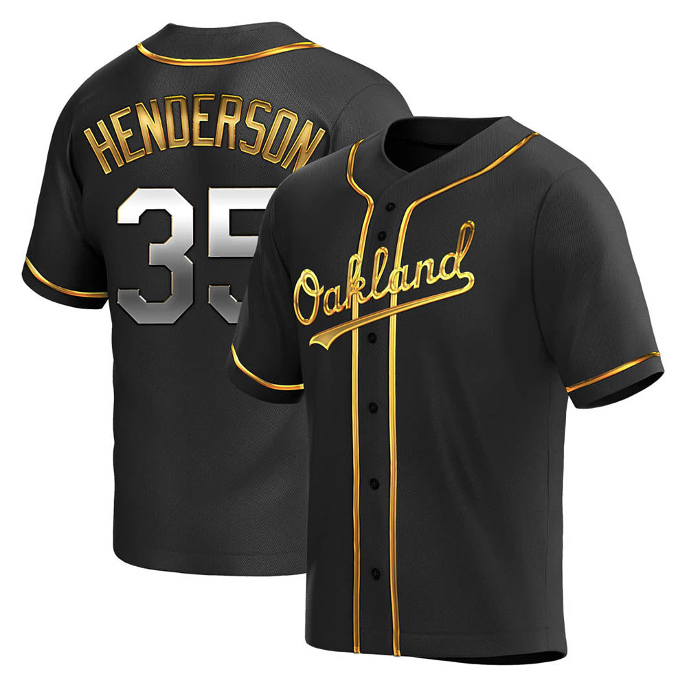 Pouc Athletics #35 Rickey Henderson Player Black Golden Replica Alternate Stitched Jersey