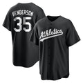 Pouc Athletics #35 Rickey Henderson Player Black&White Replica Stitched Jersey