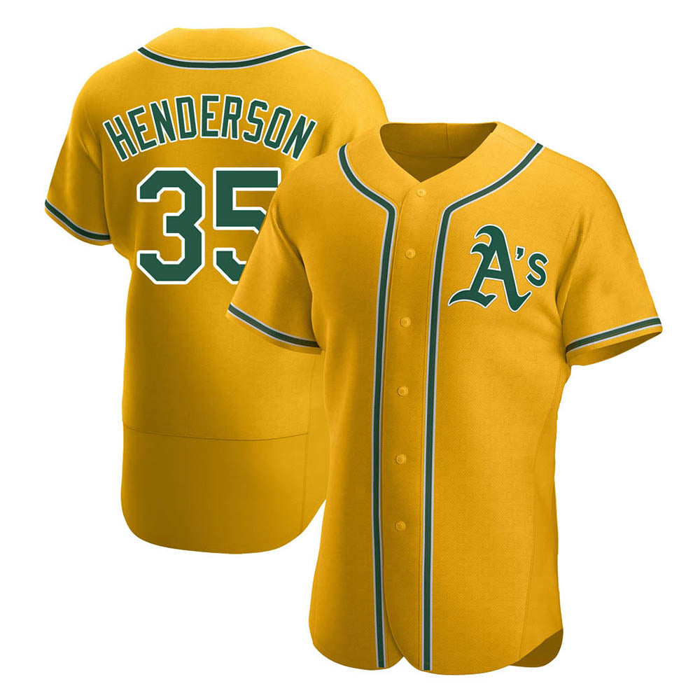 Pouc Athletics #35 Rickey Henderson Player Gold Authentic Alternate Stitched Jersey