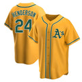 Pouc Athletics #24 Rickey Henderson Player Gold Replica Alternate Stitched Jersey
