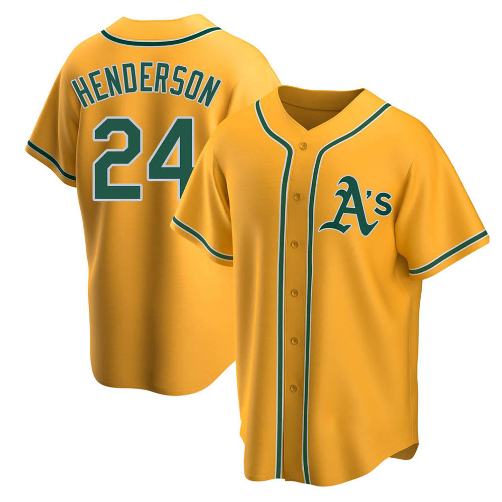Pouc Athletics #24 Rickey Henderson Player Gold Replica Alternate Stitched Jersey