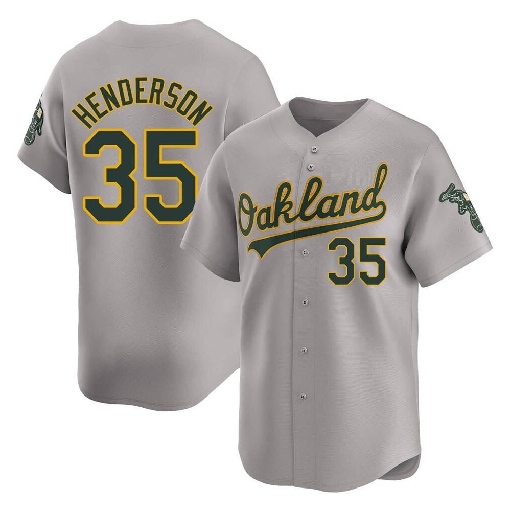 Pouc Athletics #35 Rickey Henderson Player Gray Limited Away Stitched Jersey