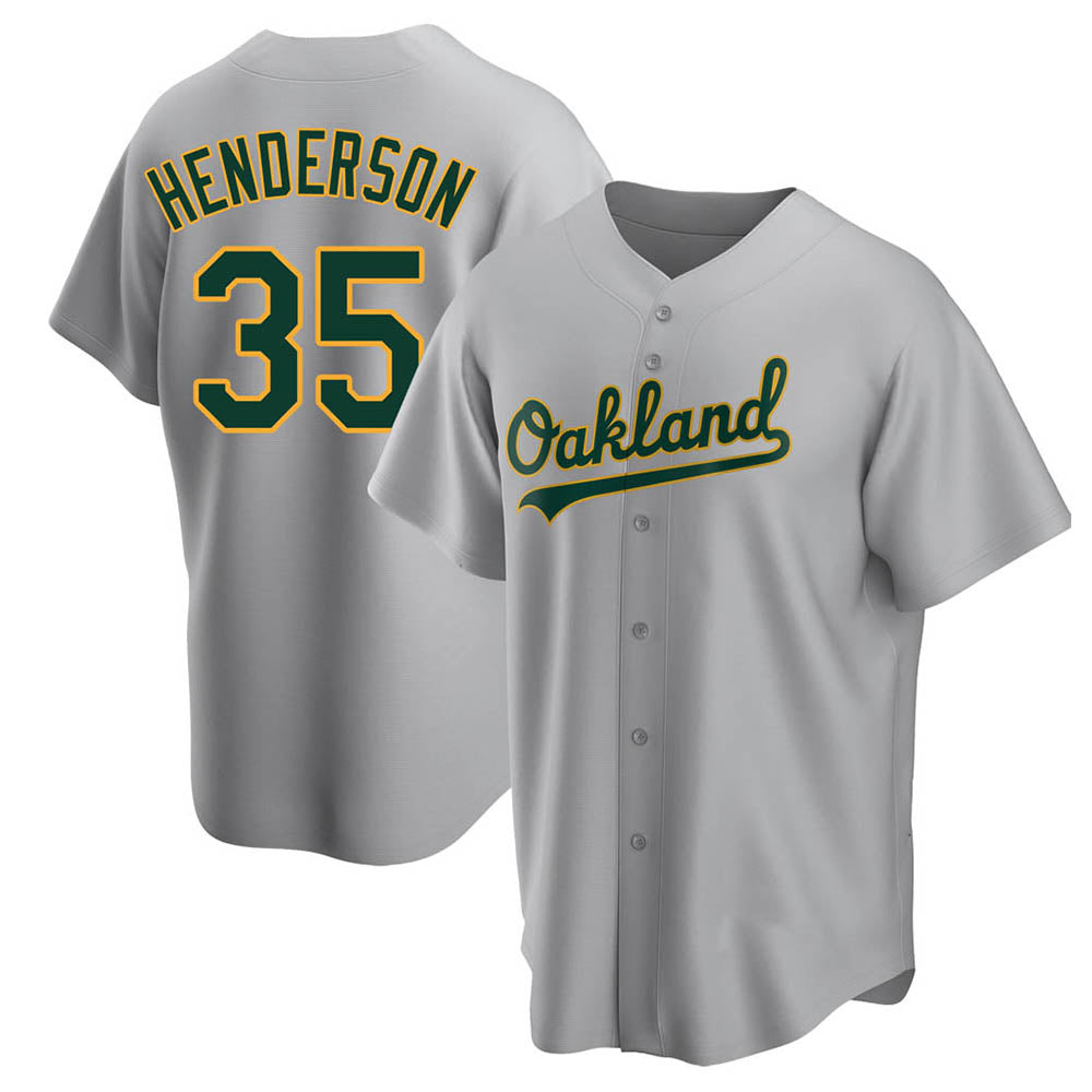 Pouc Athletics #35 Rickey Henderson Player Gray Replica Road Stitched Jersey
