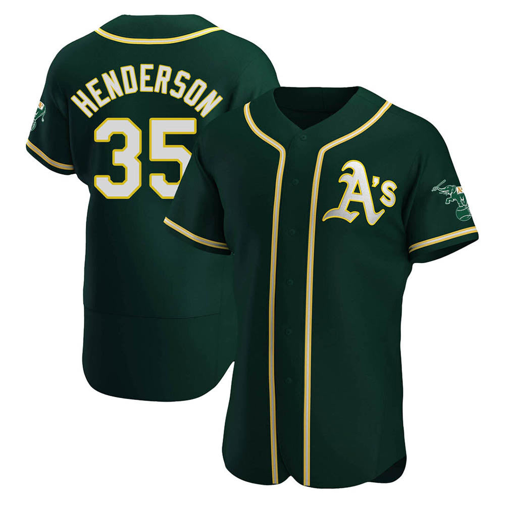 Pouc Athletics #35 Rickey Henderson Player Green Authentic Alternate Stitched Jersey