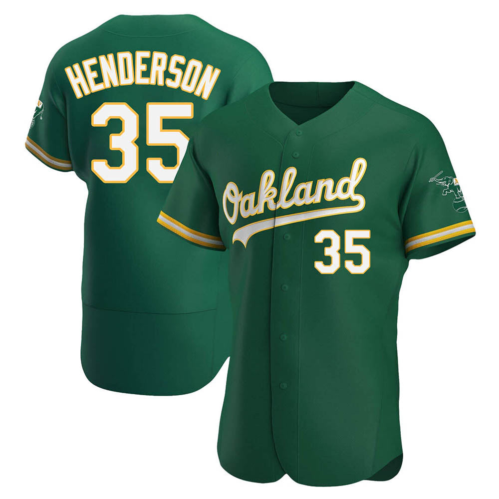 Pouc Athletics #35 Rickey Henderson Player Green Authentic Kelly Alternate Stitched Jersey