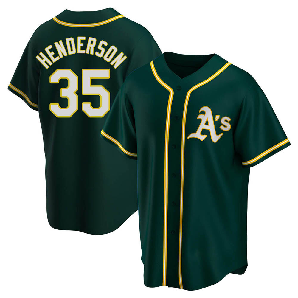 Pouc Athletics #35 Rickey Henderson Player Green Replica Alternate Stitched Jersey