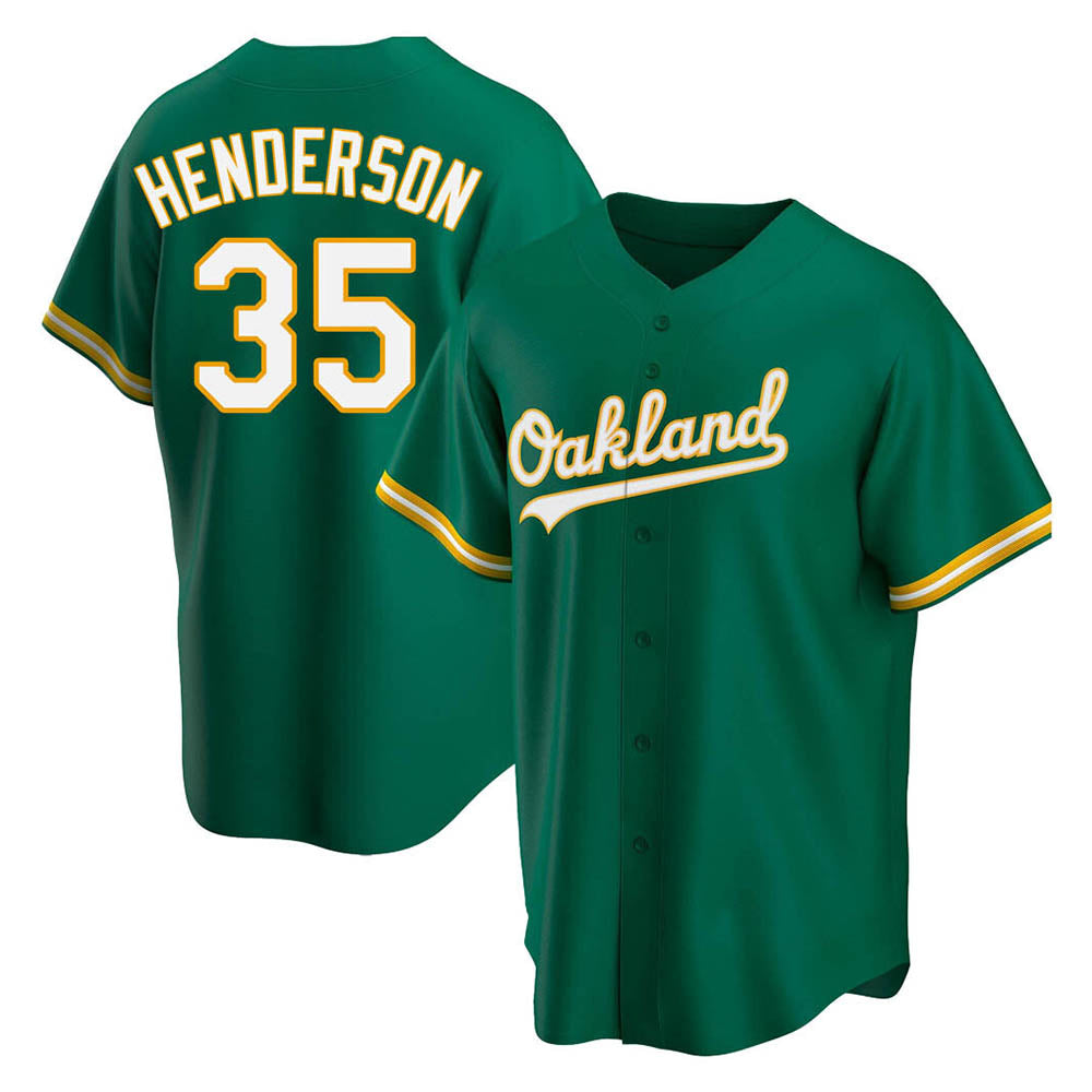 Pouc Athletics #35 Rickey Henderson Player Green Replica Kelly Alternate Stitched Jersey