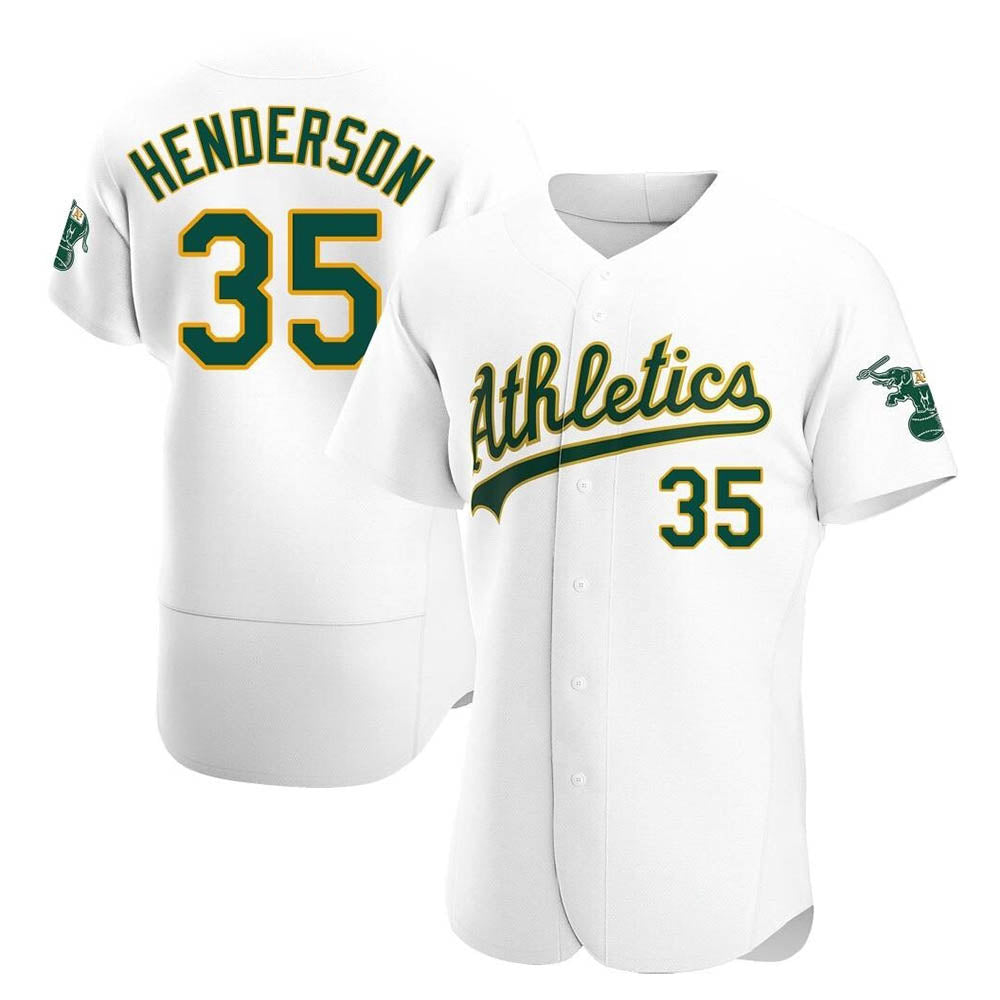 Pouc Athletics #35 Rickey Henderson Player White Authentic Home Stitched Jersey
