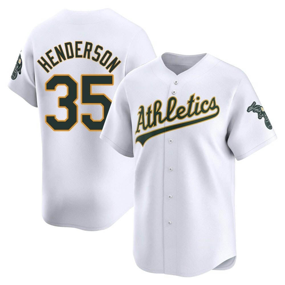 Pouc Athletics #35 Rickey Henderson Player White Limited Home Stitched Jersey