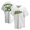 Pouc Athletics #35 Rickey Henderson Player White Replica Home Stitched Jersey