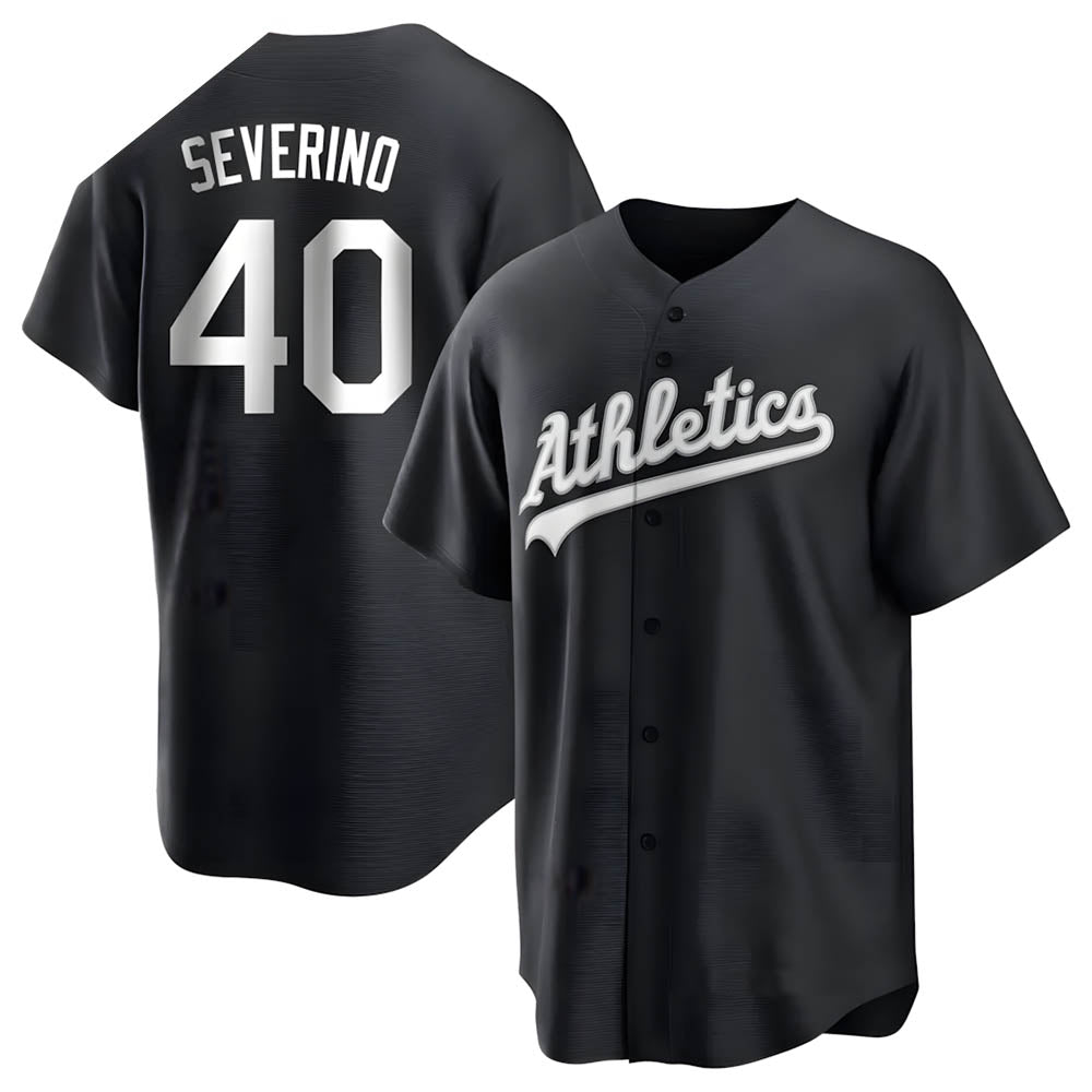 Pouc Athletics #40 Luis Severino player Black&White Replica Stitched Jersey