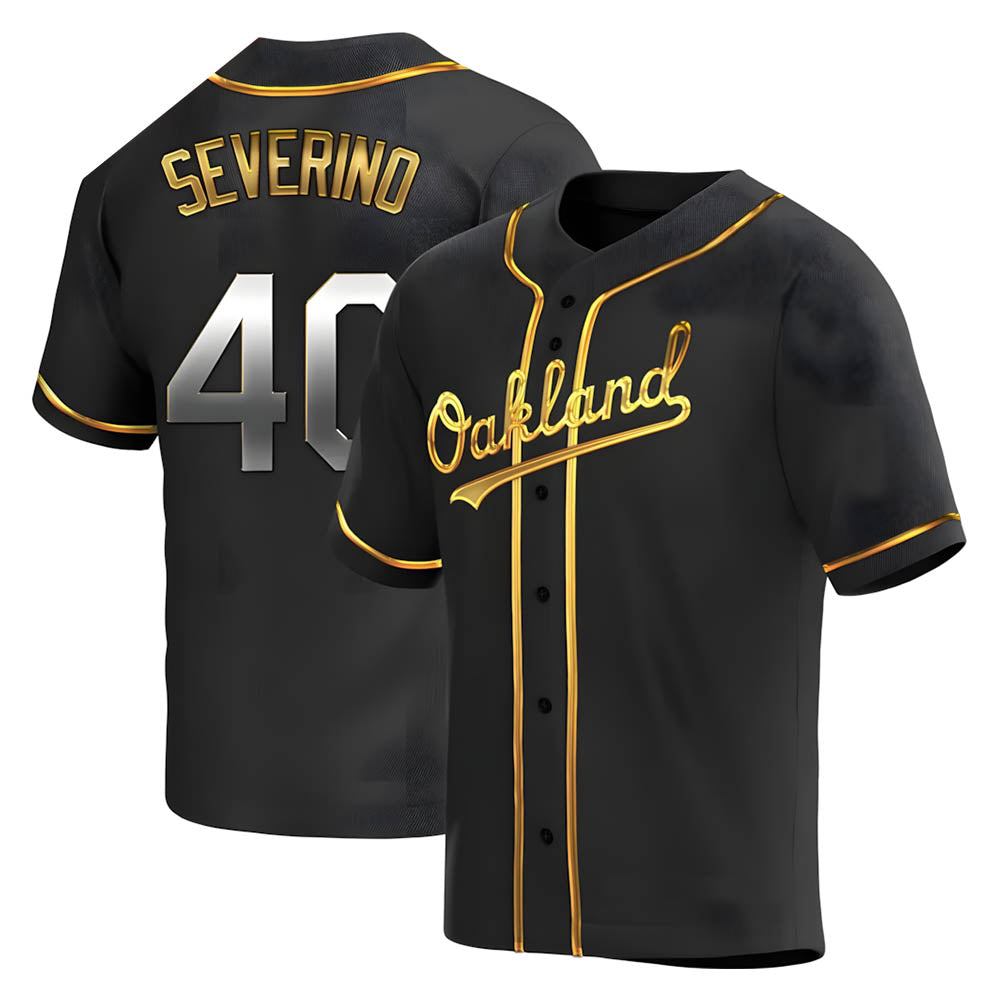 Pouc Athletics #40 Luis Severino player Gold Replica Black en Alternate Stitched Jersey
