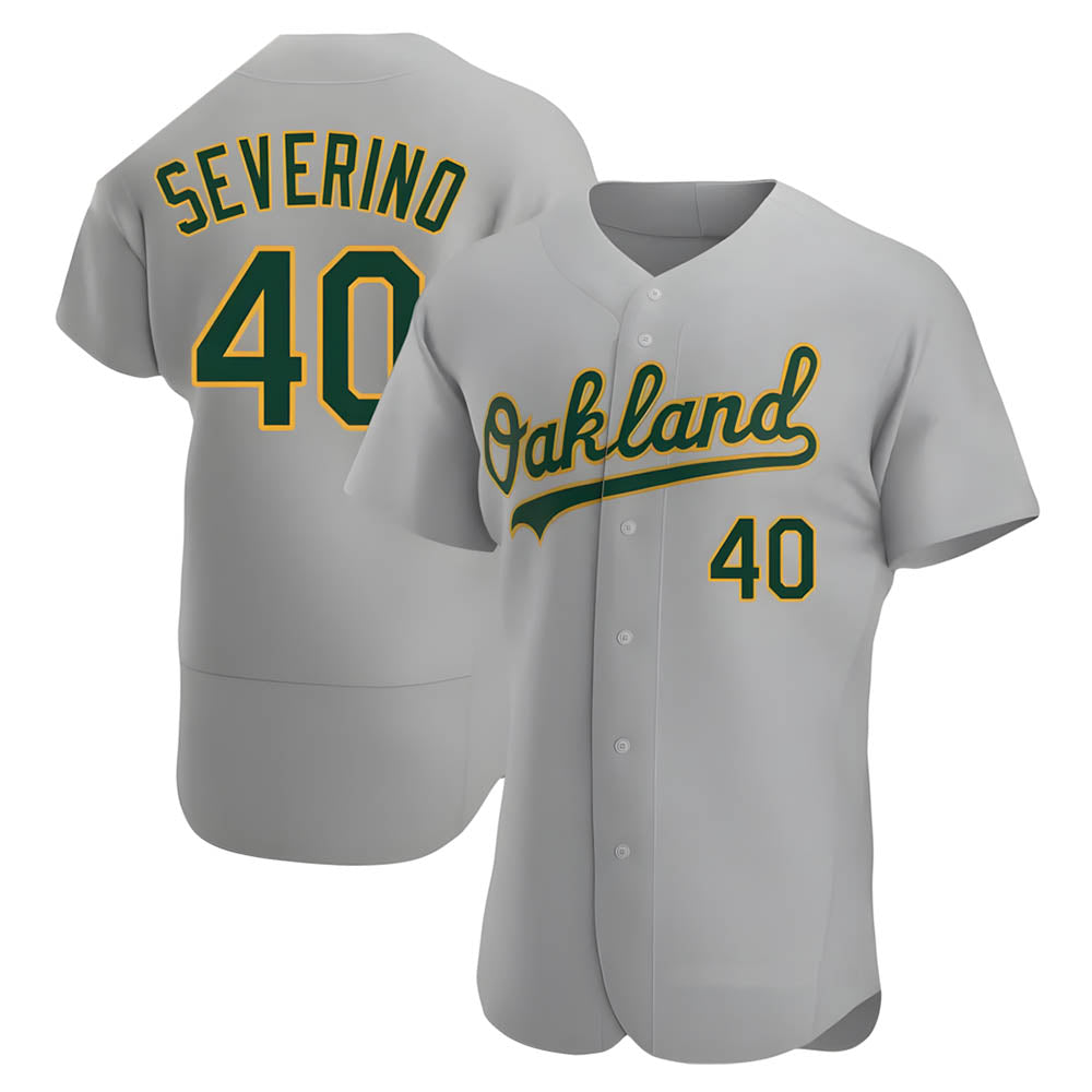 Pouc Athletics #40 Luis Severino player Gray Authentic Road Stitched Jersey