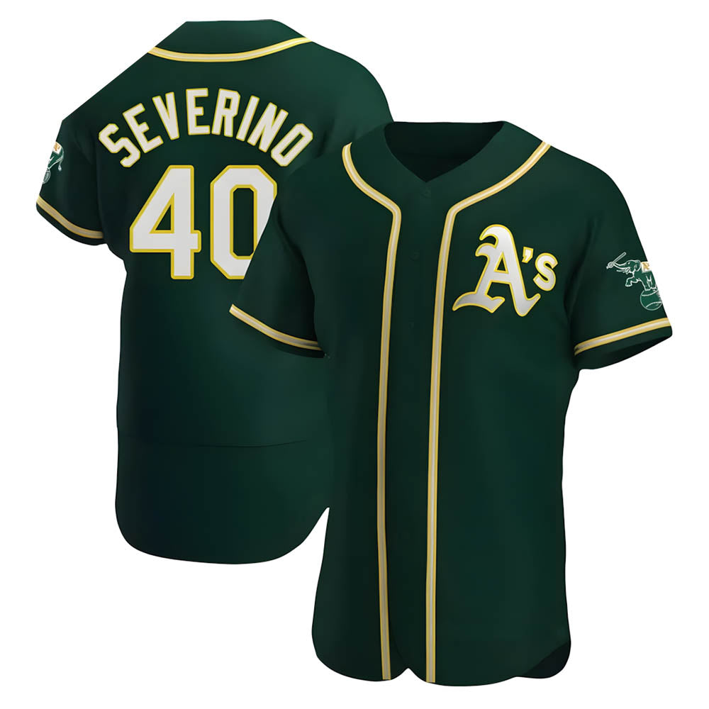 Pouc Athletics #40 Luis Severino player Green Authentic Alternate Stitched Jersey