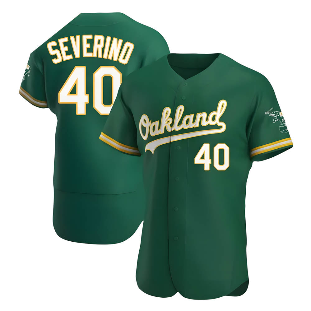 Pouc Athletics #40 Luis Severino player Green Authentic Kelly Alternate Stitched Jersey